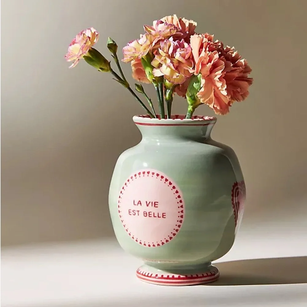 Laetitia Rouget x Anthropologie “La Vie Est Belle” Vase Pink Green Ceramic NWOT